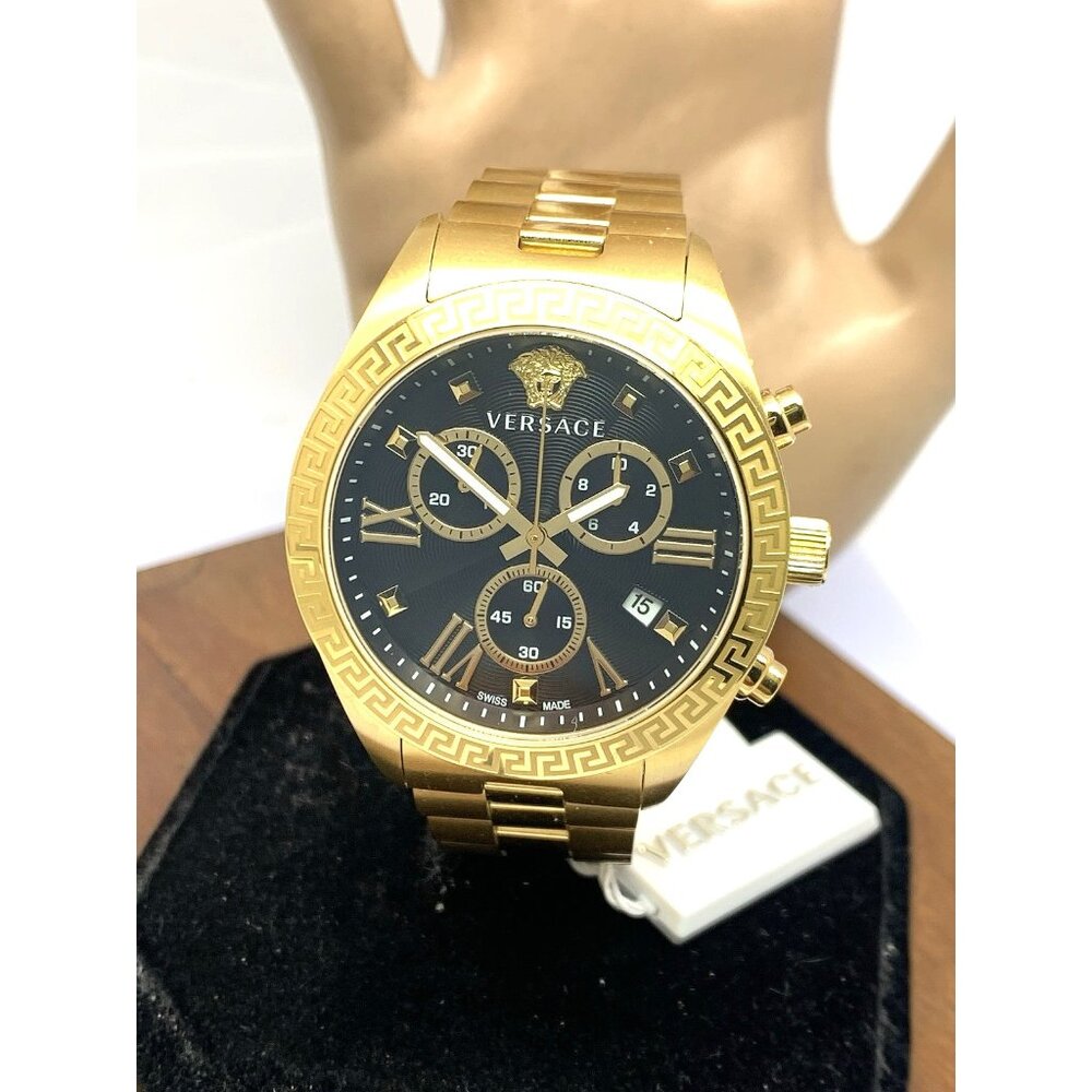 Versace Women's Watch VEOX00922 Swiss Quartz Chronograph Black Gold Steel 40mm